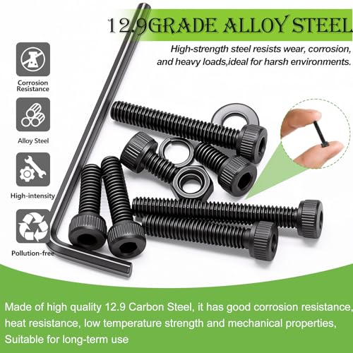 mxuteuk M2 Screws Assortment,M2 x 4/6/8/10/12/16/20mm Hex Socket Head Cap Screws Bolts Nuts Kit, 520PCS 12.9 Grade Alloy Steel Assorted Screws Small Metric Screws Suitable for 3D Printer DIY - size: 520PCS M2, style: Hex Socket Head