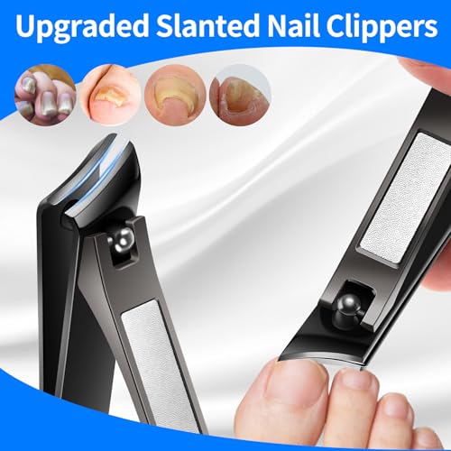 TwinWolf Toenail Clippers for Seniors Thick Ingrown Toenails,Heavy Duty Slanted Curved Blade Cutters for Fingernails, Large Ultra Sharp Nail Clippers Set with Wide Jaw for Men Women,5 Pcs,Black