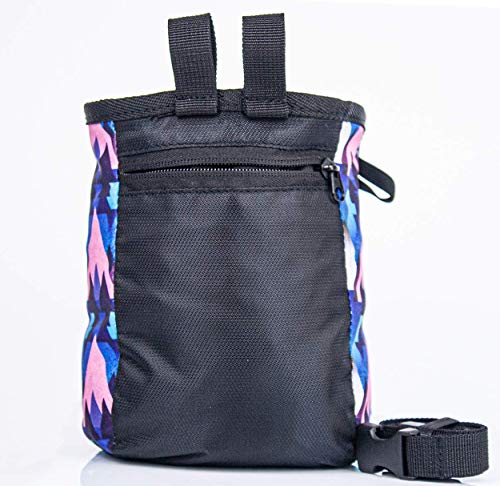 Rock Climbing Chalk Bag | Wide Opening & Fleece Lined | Removable Belt | Large Zippered Pocket | Brush Holder Loops | Bouldering, Gym, Crossfit - color: Moonrise Blue