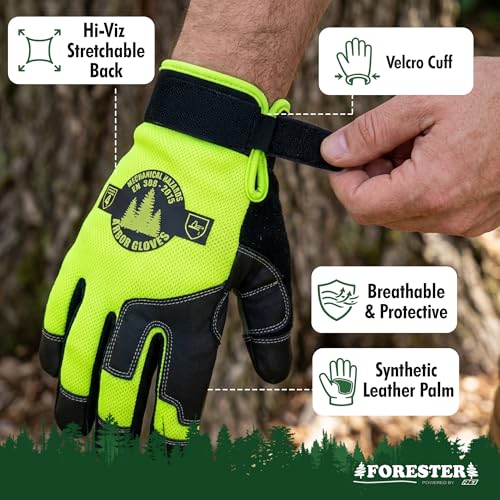 FORESTER Hi-Vis Rope Climbing Gloves | Anti-Slip Arborist Gloves for Tree Climbing, Chainsaw Safety | Cut Level 4 Protection