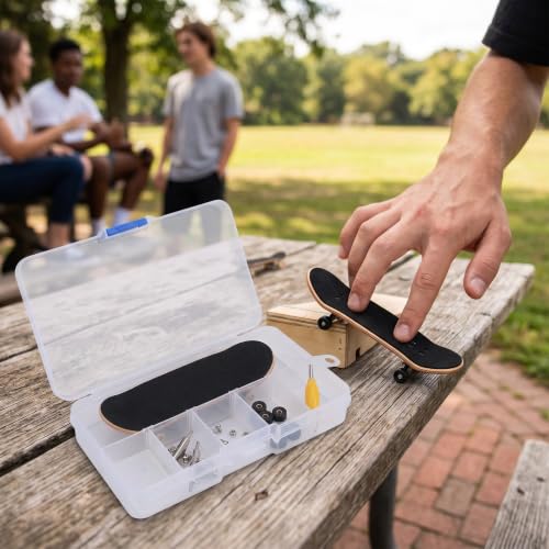 Finger Skateboard Fingerboard Gaming Set, 1Pc Solid Maple Wood Mini Fingerboard Ball Bearing Wheels, Professional Mini Skateboard Fingerboard with Storage Case, Finger Gaming Set