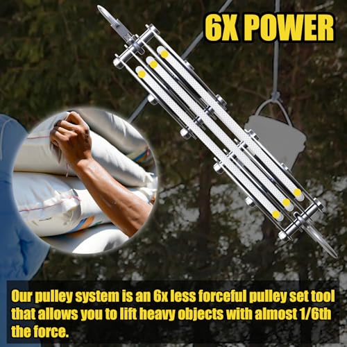 Block and Tackle 1100 lbs, 2200 LBS Breaking Strength Heavy Duty Pulley, 50 Ft 3/8" Rope Pulley, 5:1 Lifting Power Pulley System, Pulley Hoist for Animal Husbandry, Warehouses, Constructions - color: WHITE