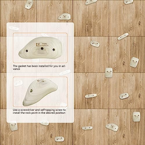 TWO STONES Wooden Rock Climbing Holds for Adults | Wood Rock Wall Climbing Holds | Variety Screw On Climbing Hold Grips Set with Mounting Hardware (HD5in1-B)