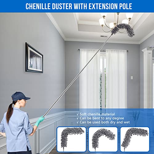 Dusters for Cleaning and Grout Brush with Long Handle Kit