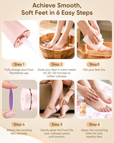 Electric Foot Callus Remover Rechargeable Foot File Pedicure Tools | Waterproof Pedicure Kit, 3 Speeds, Foot Cream, Use for Hard Calluses and Cracked Heels - color: Pink