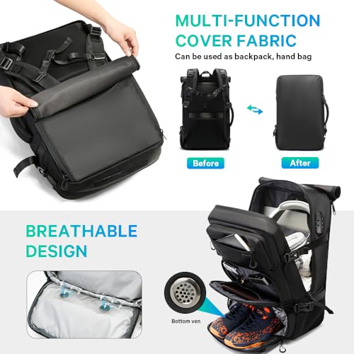 FUTURE AESTHEICS Travel backpack Carry-on Travel Backpack For Women Men Flight Approved Business Weekender Overnight Waterproof Daypack (Black) - color: Black