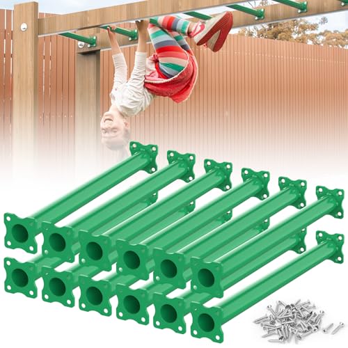 16.5 Inch Monkey Bars Kit Monkey Bar Ladder Rungs (Green, 12 Pcs) | Indoor Outdoor Metal Monkey Bars for Backyard - color: Green