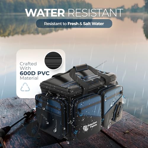 Reaction Tackle Saltwater Fishing Tackle Bags, Water Resistant 1000D PVC Tackle Box Bag with Removable Dividers, Fits 3600 and 3700 Trays, Large - size: Large Bag
