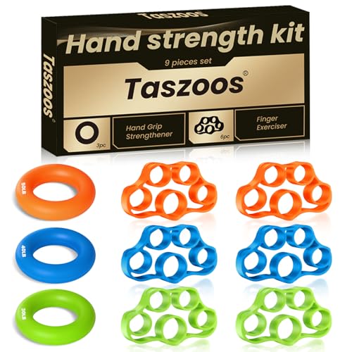 Grip Strength Trainer (9 Pack), Hand Gripper Strengthener, Finger Exerciser, Workout Equipment great for Rock Climbing, Carpal Tunnel Relief, Hand Recovery