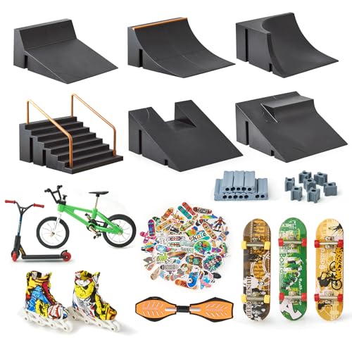 Finger Skateboard Ramps Sets DIY Assembly Mini Finger Skateboard 14 Pieces Fingerboard Skatepark for Kids Children Training Props Fingerboard Park