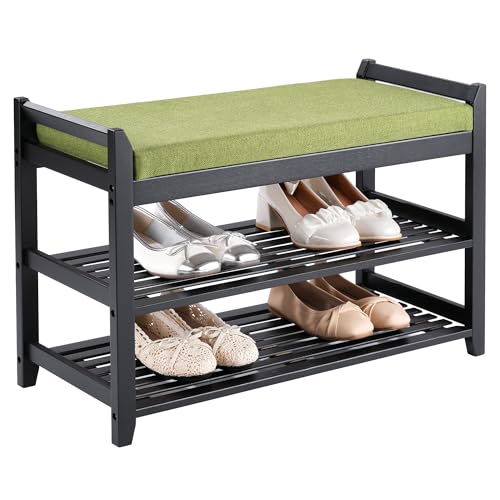 PETKABOO Shoe Rack Bench with Storage 27.6 in, Black Shoe Storage Bench with Cushion for Entryway, Hallway, Bedroom, Living Room - color: Black, style: 28 in