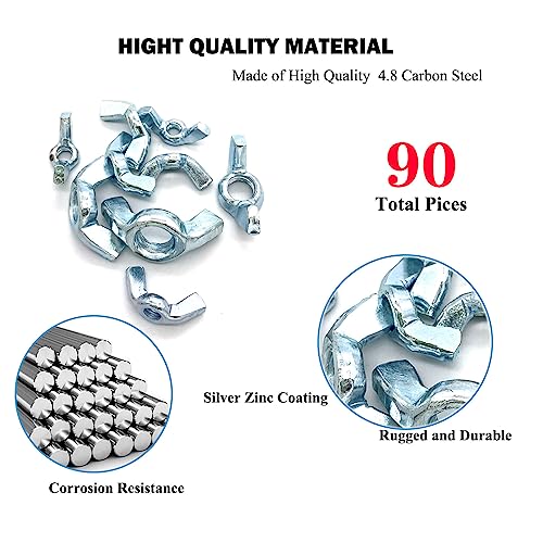 90 Pcs 5 Sizes 5/32",3/16",1/4",5/16",3/8" Wingnuts, Quality Carbon Steel Wing Nuts Zinc Plated Fasteners Parts Butterfly Nut, Hand Twist Tighten Hardware Nuts Butterfly Wing-Nut Assorted Kit - size: 5 Sizes (5/32", 3/16", 1/4", 5/16", 3/8") - 90 Pcs