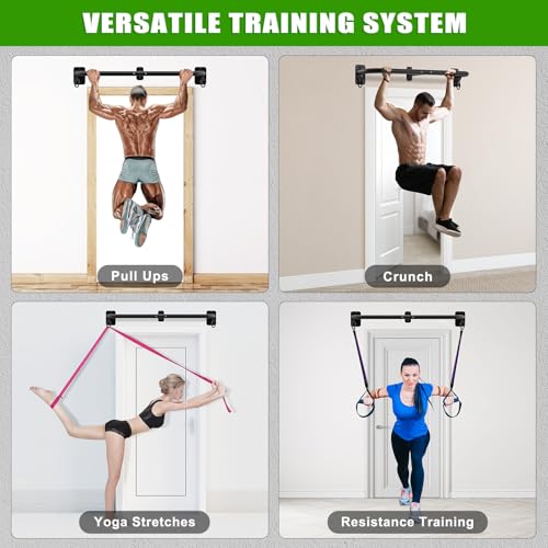 SELEWARE 32"/36" Wall Mount Pull Up Bar Joist Mount Chin Up Bar for Doorway | Heavy Duty Steel Construction Support 450 lb, w/Resistance Band Hooks, Fits 32"/36" Wall Studs for Home Gym Strength Training - size: A: 32" x 1.3" Dia Grip