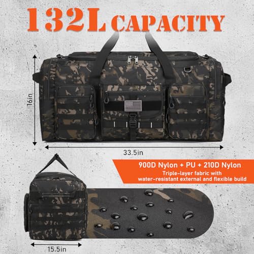 132L Extra Large Duffle Bag, Heavy Duty Sports Equipment Travel Duffel Bag | Perfect for Soccer Baseball Basketball Hockey Football Team Coaches & More - color: Black CM