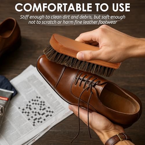 TAKAVU Shoe Brush 100% Genuine Horse Hair, Won't Scratch Leather (1 Piece) | Horsehair Shoe Shine, Buff & Polish Brush for Boots, Dress Shoes, Bags, Belts & Furniture, Concave Wood Handle - size: 1pc