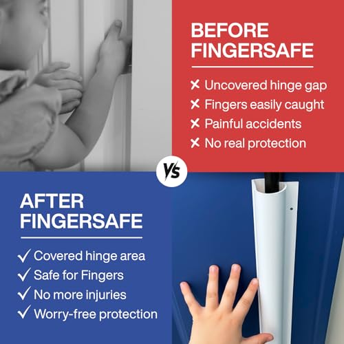 Fingersafe Home Door Finger Guard Protector for Kids Finger Safety, 43” uPVC Pull Side Easy 3M Stick-On Safety Hinge Cover, Made in USA Door Pinch Protector for Baby - Finger Pinch Door Guard for Kids - style: HOME-PULL-SIDE
