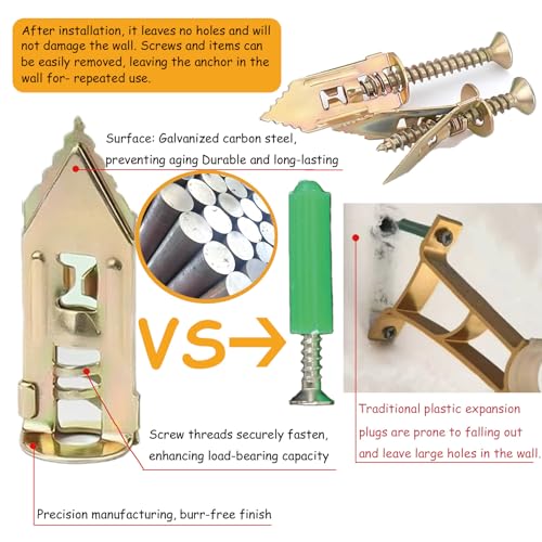 Drywall Anchors with Screws Kit 180PCS, Self Drilling | Heavy Duty Expansion Anchors for Sheetrock, No Pre-Drilling for Picture Mirror Shelf, 2 Sizes Anchors + 3 Sizes Zinc Screws