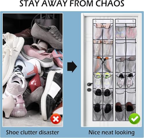 MISSLO Over The Door Shoe Organizer 12 Large Mesh Pockets Hanging Narrow Closet Door, White, 2 Pack - color: White