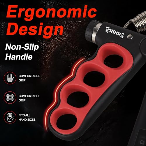 Grip Strength Trainer, Adjustable Resistance Hand Exerciser 11-220Lbs(5-100Kg), Hand Gripper Strengthener for Forearm Workout, 2 Pcs - color: Red