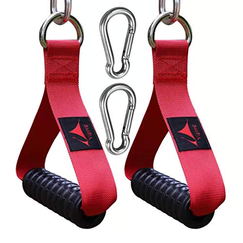 Heavy Duty Gym Exercise Handles Attachment for Cable Machine,Resistance Band,Pulley System Home Fitness Workout Equipment, with Elastic Rubber Grip and 2 Large Carabiners - color: Glory Red