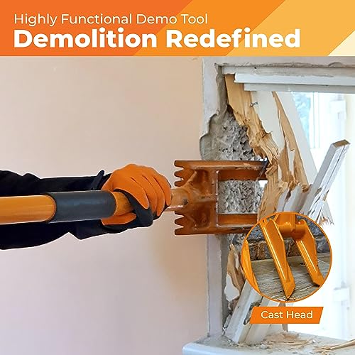 48” Demolition Pry Bar & Crowbar – Round Handle Wrecking Bar for Ceiling & Wall Demo – Heavy Duty Nail Puller Tool for Contractors, Firefighters & Home Renovations - size: 48" Round