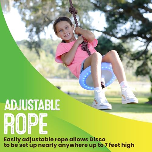 Swurfer Disco Tree Swing - Swing Sets for Backyard, Outdoor Swing, Swingset Outdoor for Kids, Easy Installation, Heavy Duty, Adjustable Climbing Rope, Weather Resistant - style: Disco Swing With Climbing Rope - Glow – Disco LED Swing
