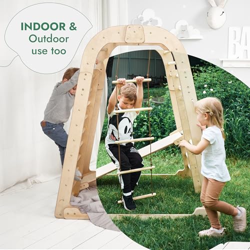 Goodevas Wooden Kids Climbing Frame Indoor – Montessori Playground with Slide, Climbing Wall & Rope Ladder – Enhanced Montessori Gym for Children Ages 3 to 8 - size: Playground