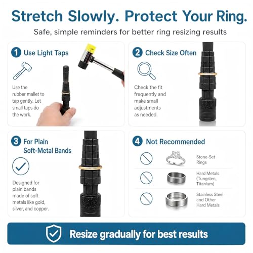 Ring Stretcher Finger Wedding Band Sizers- Dual Head Plastic and Rubber Hammer Metal Mallet for Jewelers