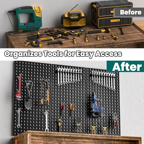 EVERHANGER Metal Pegboard Panels 24" x 12", Heavy Duty Steel Peg Boards for Garage, Pegboard Wall Organizer for Tool Storage and Organization, Black, 4 Pack - size: 4 Pack 24" x 12"