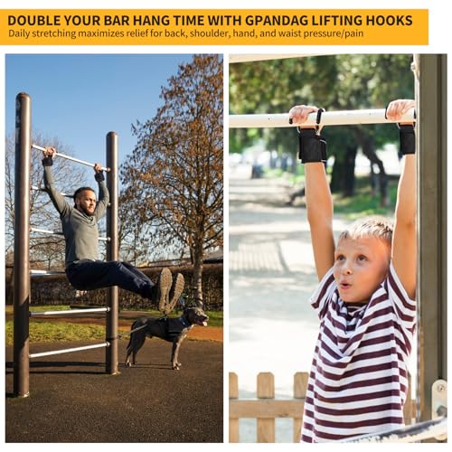 GPANDAG Weight Lifting Hooks for Men and Women (Pair) | 330 LB Heavy Duty Gym Lifting Wrist Strap Hook for Deadlifts, Pull-Ups, Strength Training, 0.4inch Grip Weightlifting Hooks - color: Black-Double hook