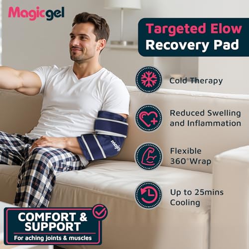 Magic Gel Elbow Ice Pack Wrap - Reusable and Adjustable Arm Sleeve for Cold Compression - Pitchers Tennis Players Baseball Players Men Women - Easy to Freeze - style: Elbow Ice Pack