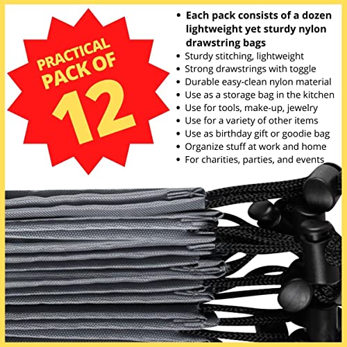 PALTERWEAR Drawstring Pouch (6 x 8 Inch, 12 Pack, Grey) Nylon Cinch Bag with Toggle for Travel, Gym and Office - color: Grey, size: 6 x 8 - 12 pack