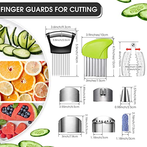 11 Pieces Finger Guard Set for Cutting Include 4 Stainless Steel Knife Cutting Protector 2 Thumb Guard Protector 2 Finger Cots Potato Butter Lettuce Crinkle Cutter Onion Holder Slicer Mandoline Slicer