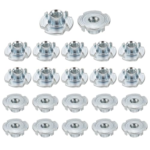 HARFINGTON M4x6mm T-Nuts 4 Pronged Tee Nut 0.57" x 0.24" Fully Thread Carbon Steel Inserts for Wood, Rock Climbing Holds, Cabinetry, Furniture 100pcs - size: M4x6mm, 14.5mm