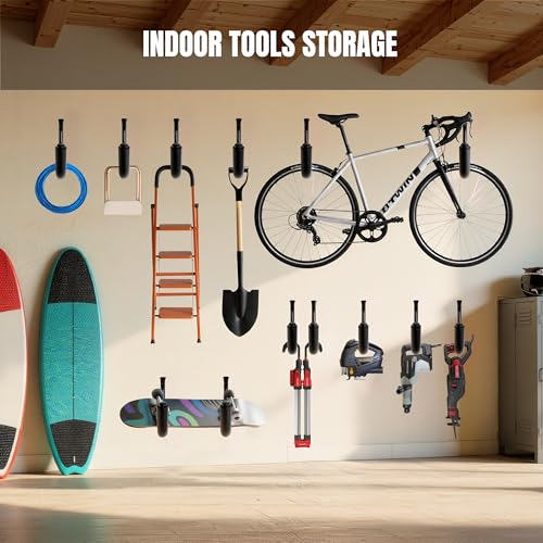 4 Pack Kayak Wall Mount Rack, Heavy Duty 120 LBS Garage Storage Hooks, 15 Inch Wide Utility Hangers for Canoe, SUP, Surfboard, Ladders, Lumber & Tools (Black) - size: 15"-4Pack-Wall Mount