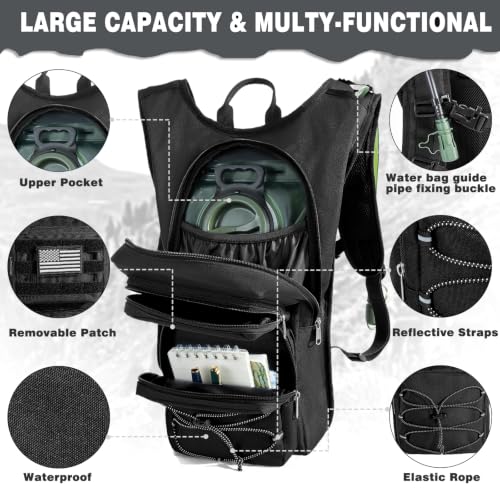Hydration Backpack, Tactical Molle Water with 3L TPU Water Bladder | Lightweight Military Hydration Daypack for Hiking, Running, Cycling, Climbing, Biking, 105 oz, Breathable Back Panel - color: Black
