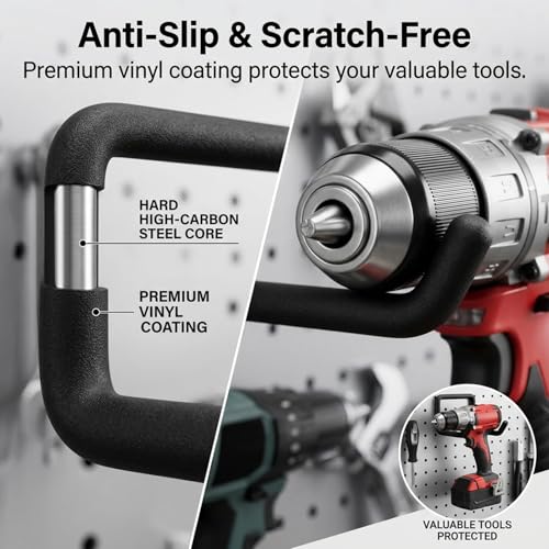 INCLY 36 Pack 1/4" Pegboard Drill Holder Tool Utility Hooks | Heavy Duty Pegboard Hooks, Peg Board Tool Hangers Accessories, for Hanging Power Tools, Drill, Hammer, Workbench, Garage - size: 36 Pack