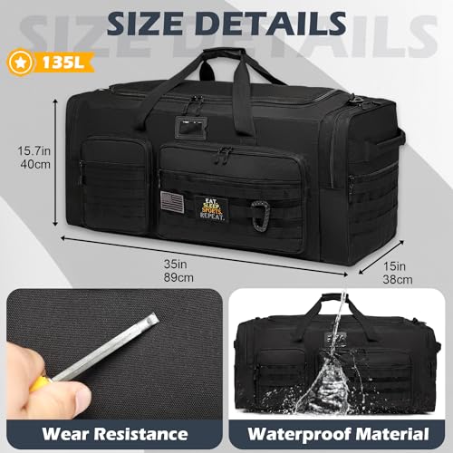 135L Extra Large Duffle Bag, Heavy Duty Sports Gym Travel Duffel Bag | for Basketball, Baseball, Hockey, Football, Helmets, and Pads - color: Black