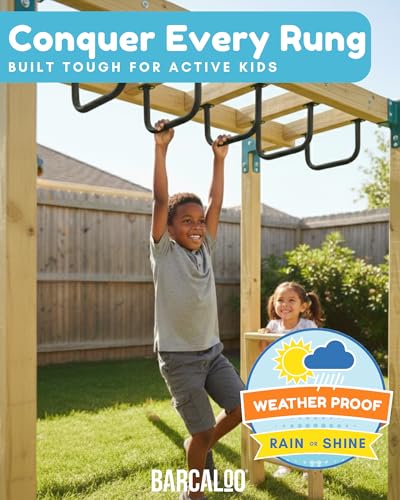 Barcaloo 12 x 8 Monkey Bars, Black - Set of 6, U-Shaped Metal Bars | For Swing Set, Ceiling Mount or Playground Ladder, Includes Mounting Hardware - color: Black