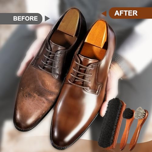 4Pcs Shoe Brush, Premium Horse Hair Brush for Leather, Professional Shoe Polish Brush, Long-Lasting Shoe Cleaning Brush, 100 Percent Horsehair Shoe Brush Shine Kit for Cleaning and Polishing - size: 4PCS