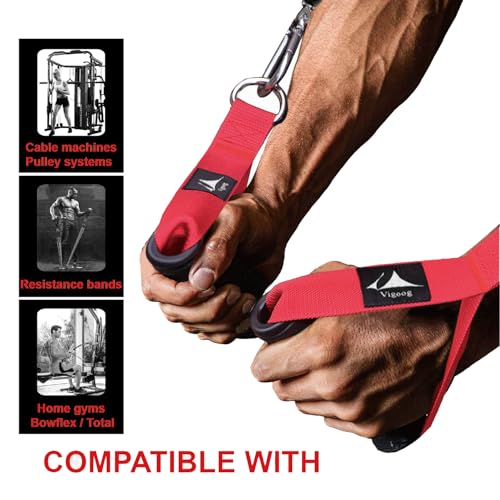 Heavy Duty Gym Exercise Handles Attachment for Cable Machine,Resistance Band,Pulley System Home Fitness Workout Equipment, with Elastic Rubber Grip and 2 Large Carabiners - color: Glory Red XW