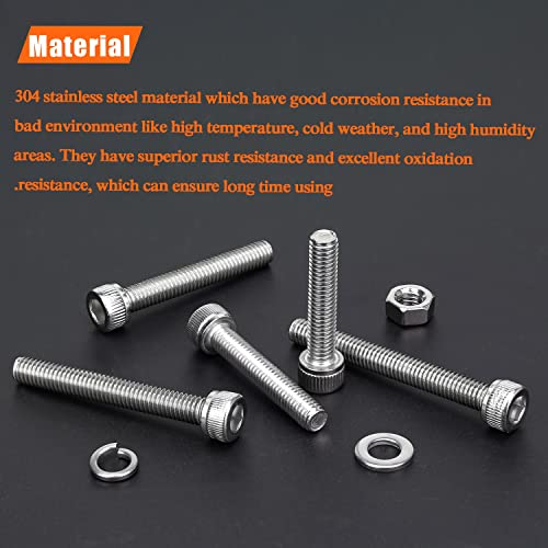 HELIFOUNER 80 Pieces M6 x 30mm /35mm /40mm /45mm /50mm, Hex Socket Head Cap Metric Screws Bolts Washers Nuts Kit, 304 Stainless Steel - size: M6 x 30/35/40/45/50mm