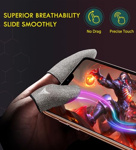 Longer Size for 5 Fingers, No More Slipping,Professional Pure Silver Fiber Finger Sleeves for Mobile Gaming– Maximum Touch Sensitivity, Anti-Sweat,6 Pack (M) - size: M
