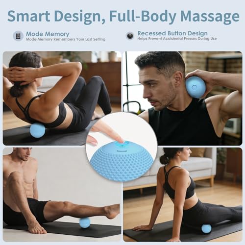 Heating Vibrating Massage Ball with 7 Modes & Memory Function for Myofascial Release, Deep Tissue and Trigger Point Muscle Therapy - Targets Back, Hip, Leg, Neck & Foot (Blue) - color: Blue