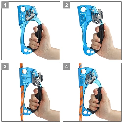 NewDoar UIAA & CE Certified Hand Ascender Rock Climbing Tree Arborist Rappelling Gear Equipment Rope Clamp for 8~13MM Rope - color: Blue Pro-Right
