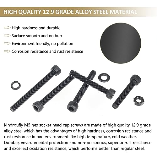 242 Pieces Black M5 x 30/35 /40/45 /50 mm Hex Socket Head Cap Screws Nuts Washers Assortment Kit, 12.9 Grade Alloy Steel - size: M5 x 30/35/40/45/50mm, style: Socket Head