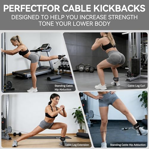 Ankle Straps for Cable Machine Women, 2 Pack Padded Ankle Cuffs with Under-Shoe Support Strap, Cable Kickback Straps for Glute Workouts, Leg Extensions & Hip Abductors