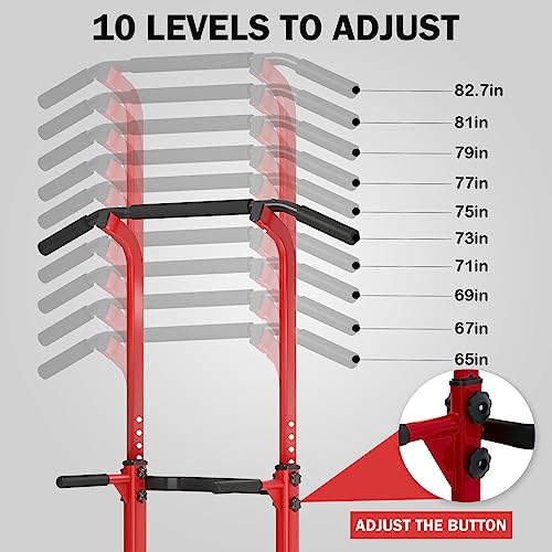 SogesHome Multi-Function Power Tower Pull Up Bar Dip Station for Home Gym | Height Adjustable PullUp Dip Stand, Full Body Strength Training Equipment, Fitness Workout for Push Ups Dips, 330LB Capacity - color: Red
