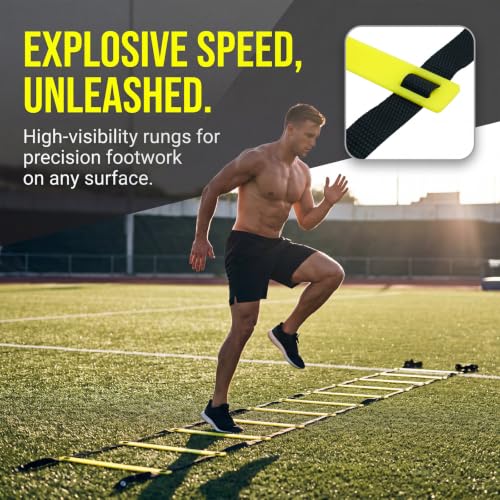 20ft Agility Ladder Training Ladder Speed | Speed Ladder for Soccer, 12 Adjustable Rungs, Durable, Carry Bag & Straps, Yellow, Footwork Training for Athletes - color: 2 Pack-Yellow