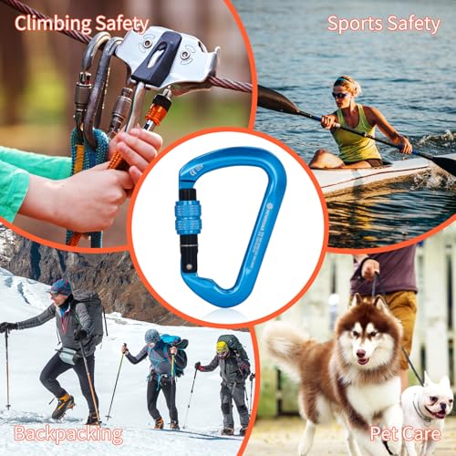 NewDoar CE Certified 30kN-6744lbs Climbing Carabiner Professional, Heavy Duty D Screwgate Clip, for Climbing,Rappelling,Hunting, Rescue - color: Screwgate/Blue/2pcs